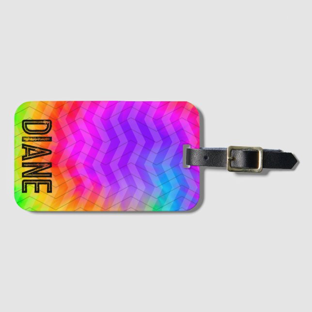 Custom Neon Rainbow Herringbone Gift Bag Gepäckanhänger (Vorderseite (Horizontal))