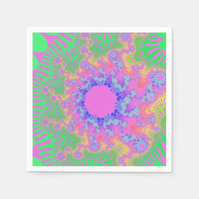 Custom Neon Rainbow Sunburst Paper Napkins Serviette (Vorderseite)