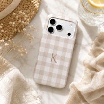Custom Neutral Beige Gingham Heirloom Monogram
