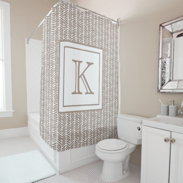 Custom Neutral Earthy Taupe Zigzag Art Stripes Duschvorhang (Beispiel)