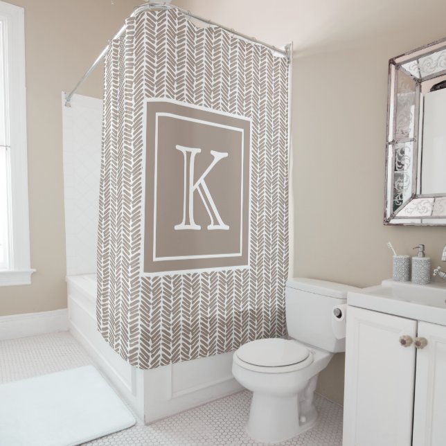 Custom Neutral Earthy Taupe Zigzag Art Stripes Duschvorhang (Beispiel)