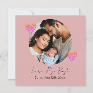 "Custom new Baby Girl - Pink Heart & Foto" Einladung