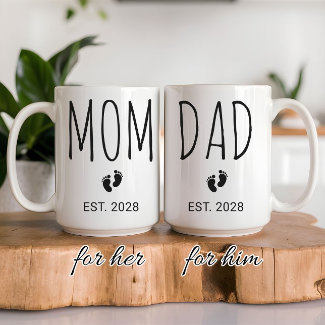 Custom New Baby Reveal Mug Gift for Mom and Dad (New Parents Mug Set Gift for Baby Shower, Personalized New Mom Dad Mug Pregnancy Reveal Gift)