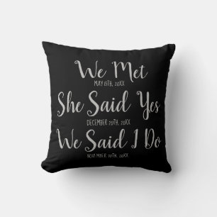 Custom New Weds Wedding Date Black and Gray Thro Kissen