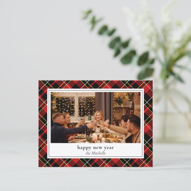 Custom New Year Chic Red Schwarz-weiß Yellow Karie Postkarte (Stehend Vorderseite)