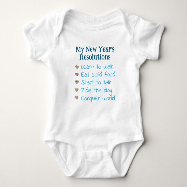 Custom New Year's Resolutions, Boy, Funny    Baby Strampler (Vorderseite)