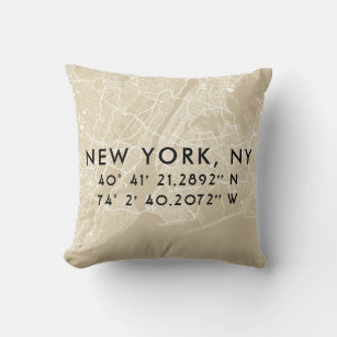 Custom New York City Map   Tan und Schwarz Kissen