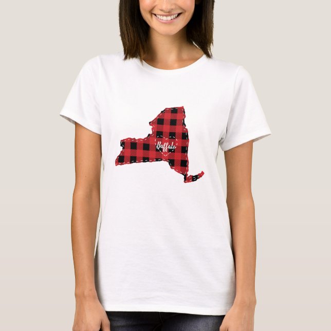 Custom New York Staat Heimat Kariert Weihnachten T-Shirt (Vorderseite)