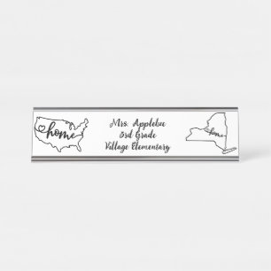 Custom New York Staaten US Zuhause Line Art Schreibtischnamensplakette