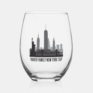 Custom New York Trip Skyline Statue of Liberty Weinglas Ohne Stiel
