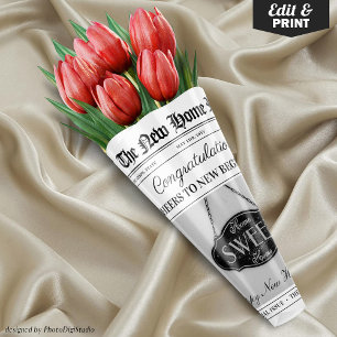 Custom New Zuhause Gift Housewarming Blumen Bouque Geschenkpapier Set