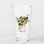 Custom Newlywings Rustic Sunflowers Eucalyptus Lea Glas<br><div class="desc">Fügen Sie Ihren eigenen Text,  wie gewünscht,  um diese atemberaubende Aquarellbilder von Sonnenblumen,  Eukalyptus-Blätter und Grünpflanzen zu personalisieren. Ideal für Hochzeitsgeschenke,  Brautparty,  Brautjungfrau,  Trauzeugin,  Blume,  Braut oder Bräutigam. Bearbeiten Sie den Text in Anzug.</div>