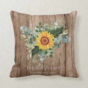 Custom Newlywings Rustic Sunflowers Eucalyptus Lea Kissen