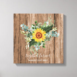 Custom Newlywings Rustic Sunflowers Eucalyptus Lea Leinwanddruck