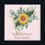 Custom Newlywings Rustic Sunflowers Eucalyptus Lea Magnet<br><div class="desc">Fügen Sie Ihren eigenen Text,  wie gewünscht,  um diese atemberaubende Aquarellbilder von Sonnenblumen,  Eukalyptus-Blätter und Grünpflanzen zu personalisieren. Ideal für Hochzeitsgeschenke,  Brautparty,  Brautjungfrau,  Trauzeugin,  Blume,  Braut oder Bräutigam. Bearbeiten Sie den Text in Anzug.</div>