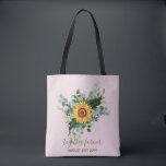 Custom Newlywings Rustic Sunflowers Eucalyptus Lea Tasche<br><div class="desc">Fügen Sie Ihren eigenen Text,  wie gewünscht,  um diese atemberaubende Aquarellbilder von Sonnenblumen,  Eukalyptus-Blätter und Grünpflanzen zu personalisieren. Ideal für Hochzeitsgeschenke,  Brautparty,  Brautjungfrau,  Trauzeugin,  Blume,  Braut oder Bräutigam. Bearbeiten Sie den Text in Anzug.</div>