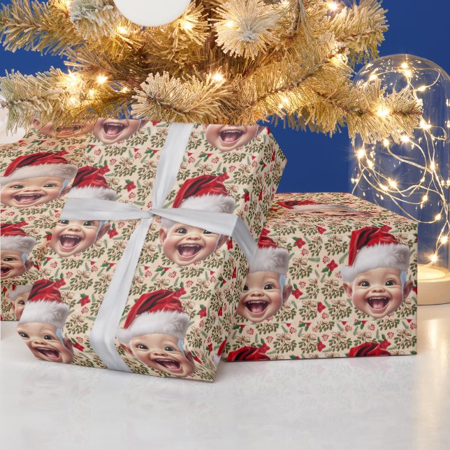 Custom Niedlich Baby Face Weihnachtsmannmütze Weih Geschenkpapier (Feiertage)