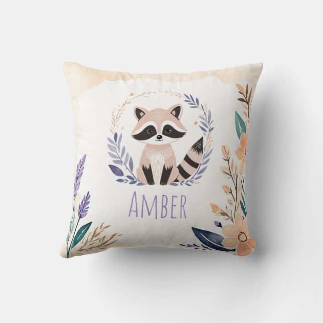 Custom Niedlich Baby Raccoon Kinderzimmer Boho Pil Kissen (Rückseite)