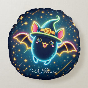 Custom Niedlich Bat Witch's Hat Halloween Kinderzi Rundes Kissen