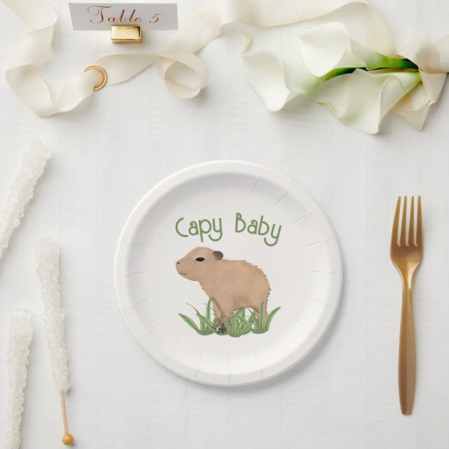 Custom Niedlich Capybara Pun Capy Baby Illustratio Pappteller (Hochzeit)