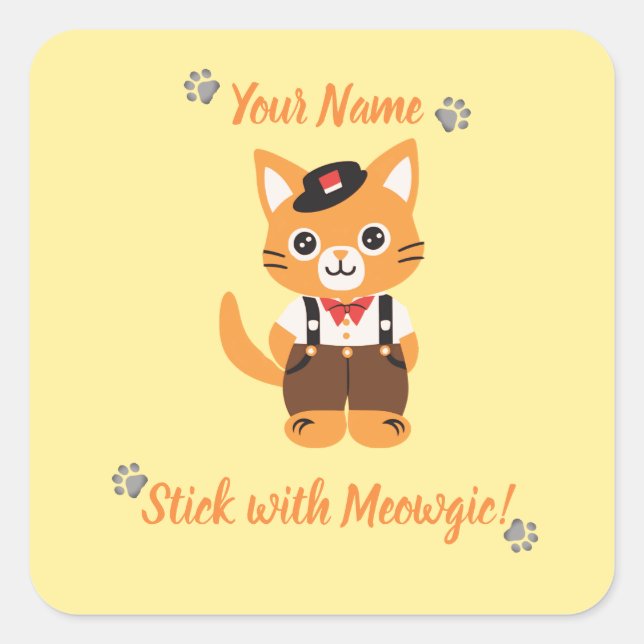 Custom Niedlich Cat Sticker - Mit Meowgic festhalt (Vorderseite)