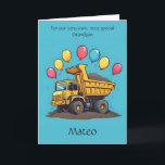 Custom Niedlich Dump Truck Grandson Birthday Gedic Ankündigung<br><div class="desc">Mit dieser personalisierten Geburtstagskarte Ihres Enkels wird der große Tag Ihres Enkels noch heller - mit einem fröhlichen Müllwagen mit bunten Ballons und seinem ganz eigenen Namen direkt vorne! Mit dem Design-Tool können Sie jedes Detail individuell anpassen: den Namen des Kindes, das Geburtstagsalter und sogar das Gedicht im Inneren. Dieses...</div>