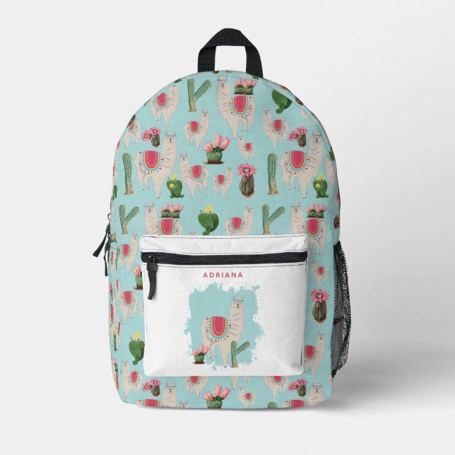 Custom Niedlich Fiesta Llama & Cactus Kinderzimmer Bedruckter Rucksack (Vorderseite)