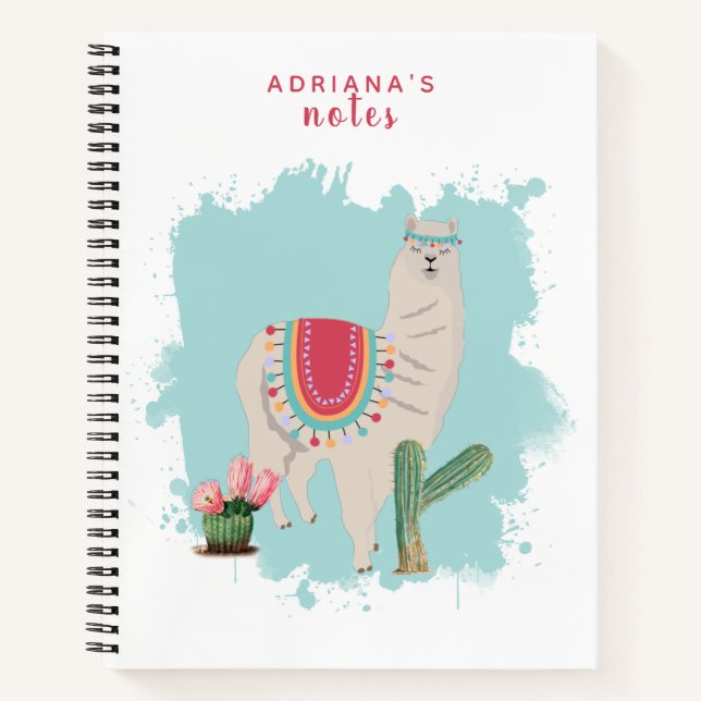 Custom Niedlich Fiesta Llama & Cactus Notizbuch (Vorderseite)