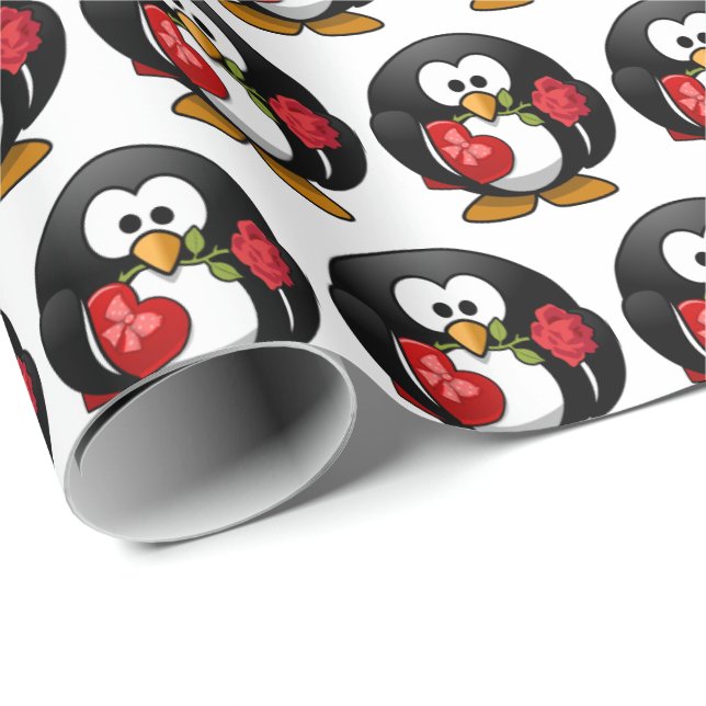 Custom Niedlich Funny Cartoon Pinguin mit Geschenk Geschenkpapier (Rolleneckpunkt)