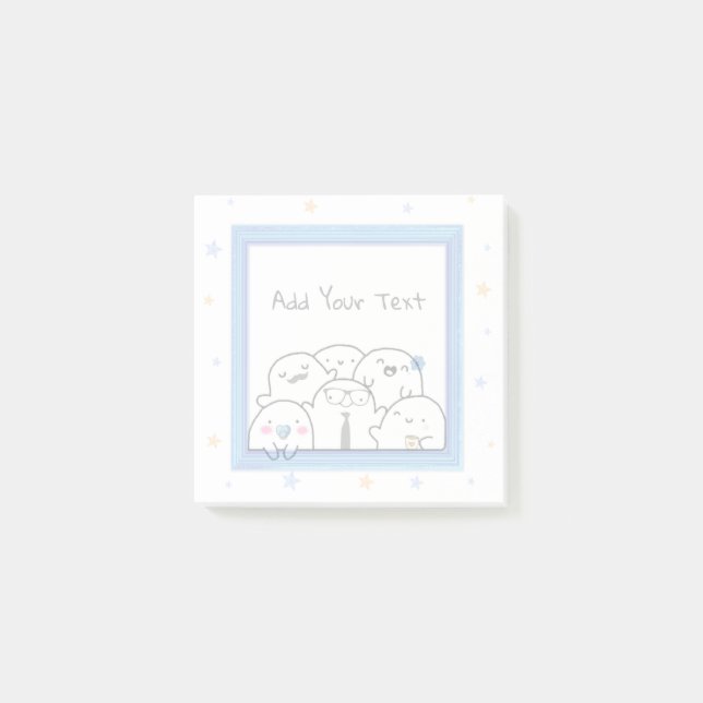 Custom Niedlich Ghost Family Girl Blue Design Post-it Klebezettel (Vorderseite)