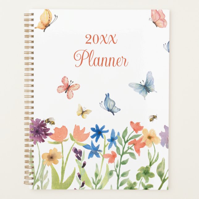 Custom Niedlich Girly Wildblumen und Butterfliegen Planer (Vorderseite)