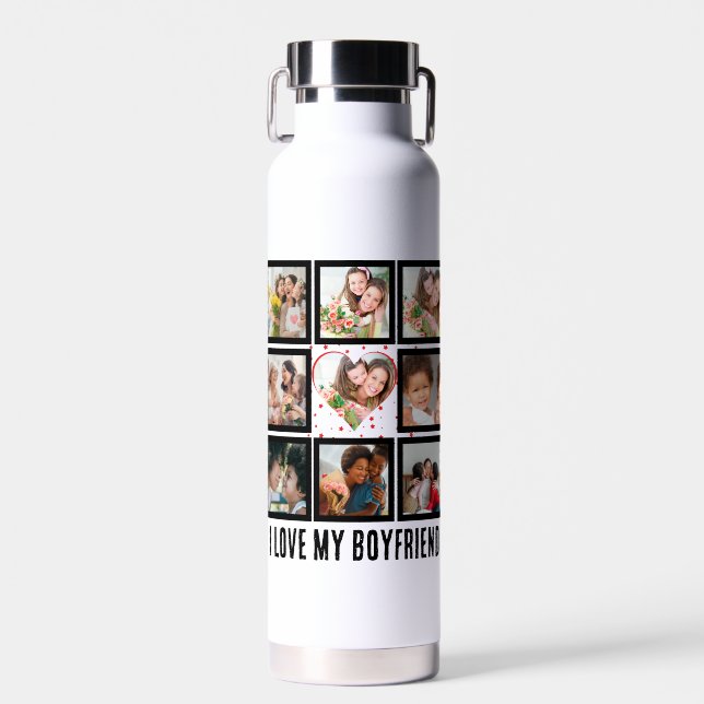 Custom Niedlich I Liebe meinem Freund 9 Foto Colla Trinkflasche (Vorne)