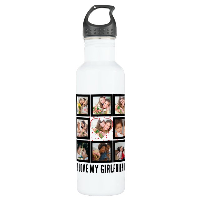 Custom Niedlich I Liebe meiner Freundin 9 Foto Col Edelstahlflasche (Vorderseite)