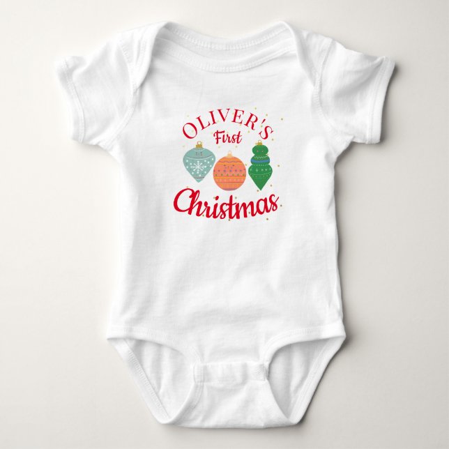 Custom Niedlich Kawaii Ornament Baby First Christm Baby Strampler (Vorderseite)