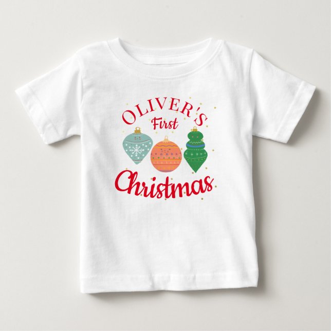 Custom Niedlich Kawaii Ornament Baby First Christm Baby T-shirt (Vorderseite)
