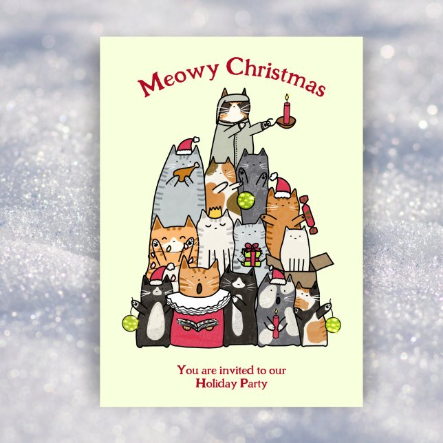 Custom Niedlich Meowy Weihnachts Cartoon Katzen fl Einladung (Von Creator hochgeladen)