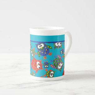Custom Niedlich Owls Knochen China Tasse Türkis Bl