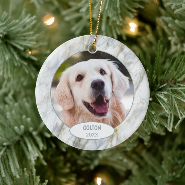 Custom Niedlich Pet Foto 1. Weihnachten auf Imitat Keramik Ornament (Baum)