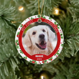 Custom Niedlich Pet Foto 1. Weihnachtsfest auf Hol Keramik Ornament