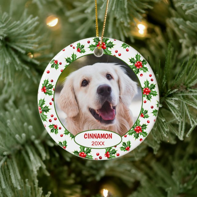 Custom Niedlich Pet Foto 1. Weihnachtsfest auf Hol Keramik Ornament (Baum)