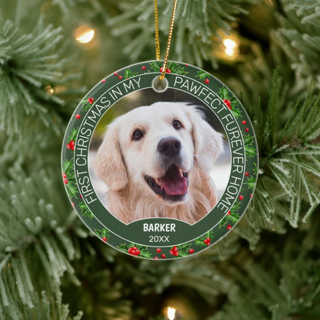 Custom Niedlich Pet Foto 1. Weihnachtsfest auf Hol Keramik Ornament (Baum)
