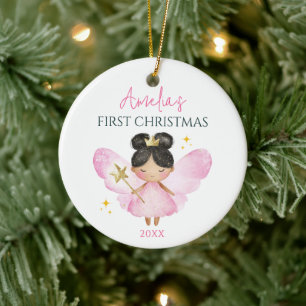 Custom Niedlich Pink Fairy Baby Girl 1. Weihnachte Keramik Ornament