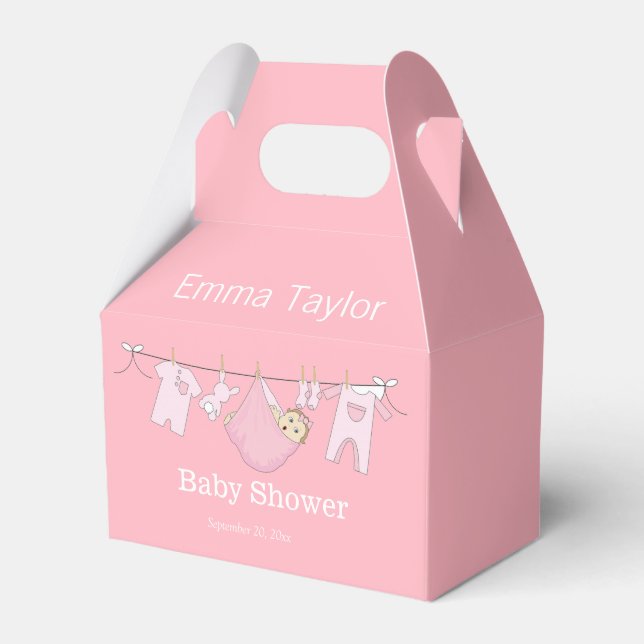 Custom Niedlich Pink Girl Clothesline Babydusche Geschenkschachtel (Vorderseite)