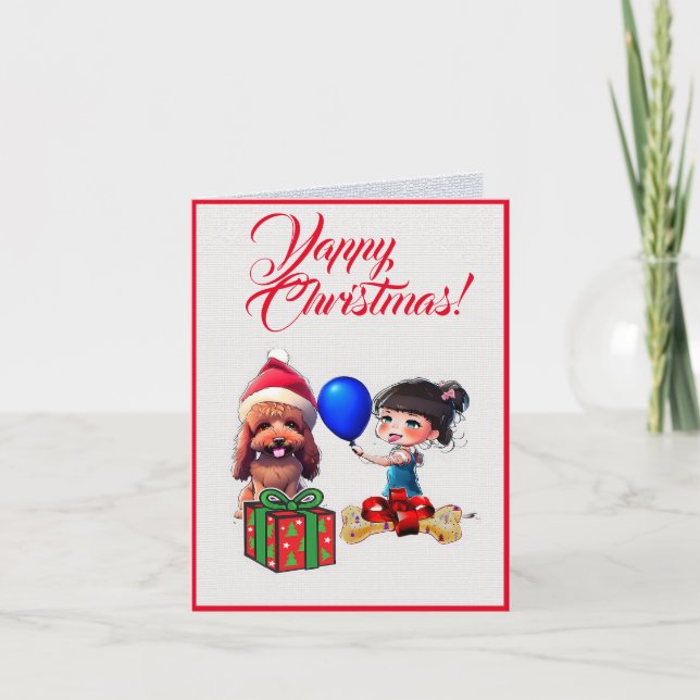 Custom Niedlich Poodle Hund mit kleinen Girl Xmas Karte (Vorderseite)