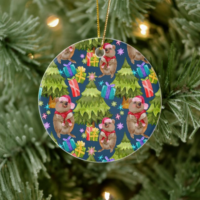 Custom Niedlich Quokka Blue Weihnachts Keramik Orn Keramik Ornament (Baum)