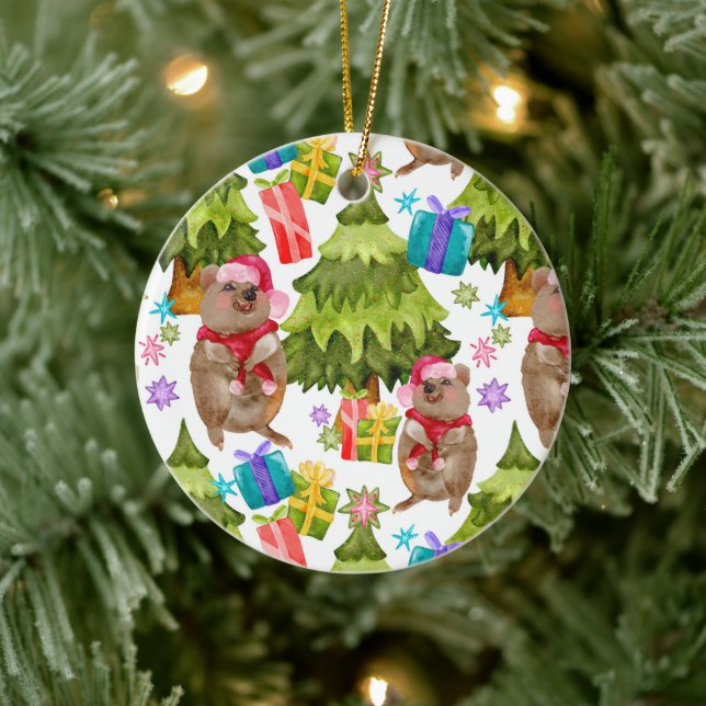 Custom Niedlich Quokka Weihnachten Keramik Ornament (Baum)