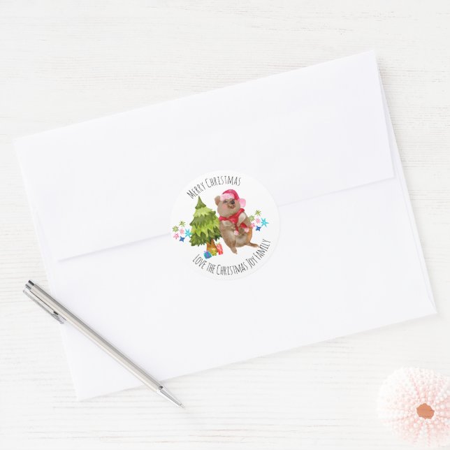 Custom Niedlich Quokka Weihnachten Runder Aufkleber (Umschlag)