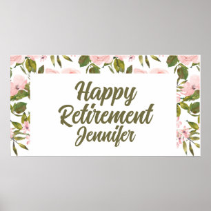 Custom Niedlich rosa Blumengrün Happy Retirement Poster