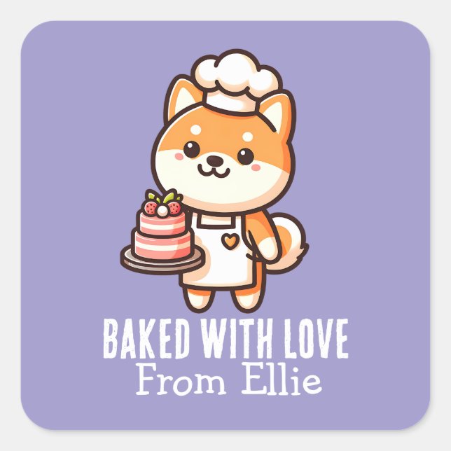 Custom Niedlich Shiba Inu Baker aus Liebe Quadratischer Aufkleber (Vorderseite)