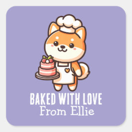 Custom Niedlich Shiba Inu Baker aus Liebe Quadratischer Aufkleber